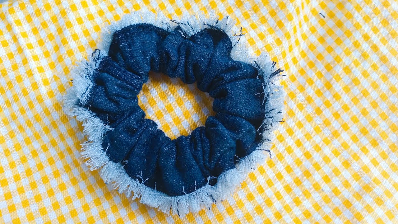How To Make a Denim Scrunchie I Denim Scrunchie Ripped Denim DIY I DIY Scrunchie Ideas