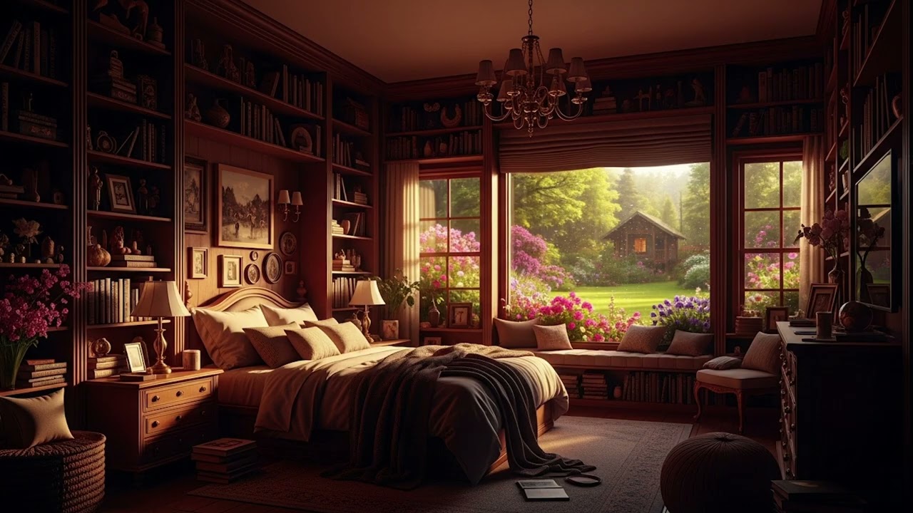 Rainy Garden View Bedroom Piano 🌧️🎹 | Cozy Room, Soft Relax Music for Sleep & Study