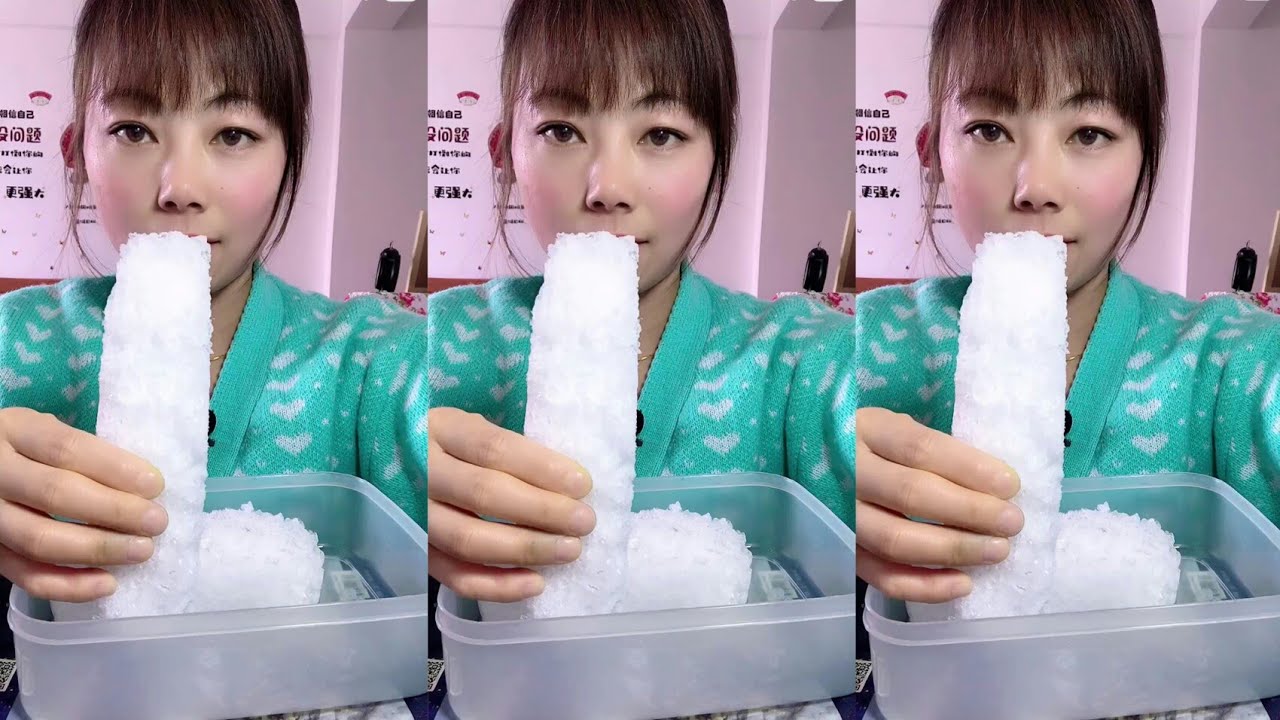 ASMR BIG BITES WHITE ICE BY ZHAOFENG'S #kwai #asmr #asmreating #crunchyasmr #iceeating #whiteice