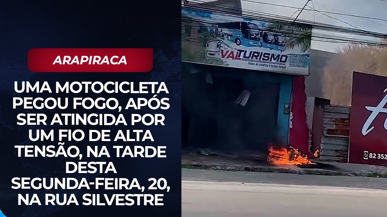 Fio de alta tensão cai, incendeia moto e por pouco não causa tragédia em Arapiraca; assista