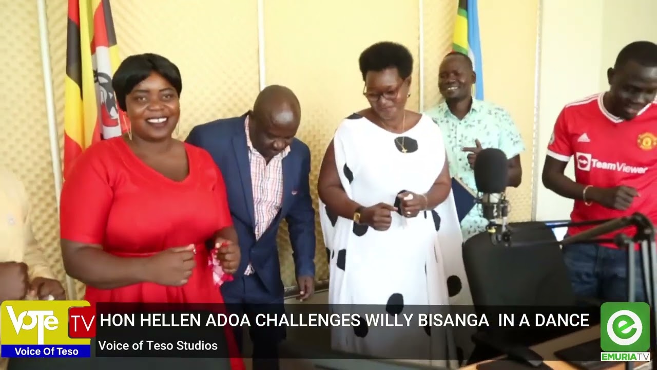 Hon Minister Hellen Adoa in a Dance Challenge with VOTE Staff and Mr Willy Bisanga