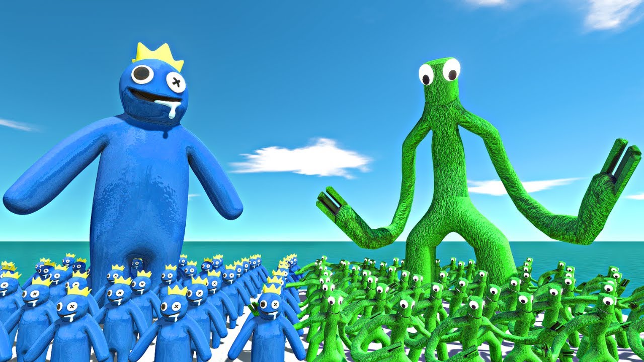 Rainbow Friends Blue Team vs Rainbow Friends Green Team - Animal Revolt Battle Simulator