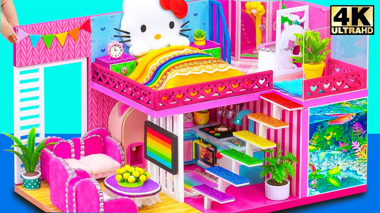 Make 2 Floor Pink Hello Kitty House with Underground Fish Tank for Turtle | DIY Miniature House