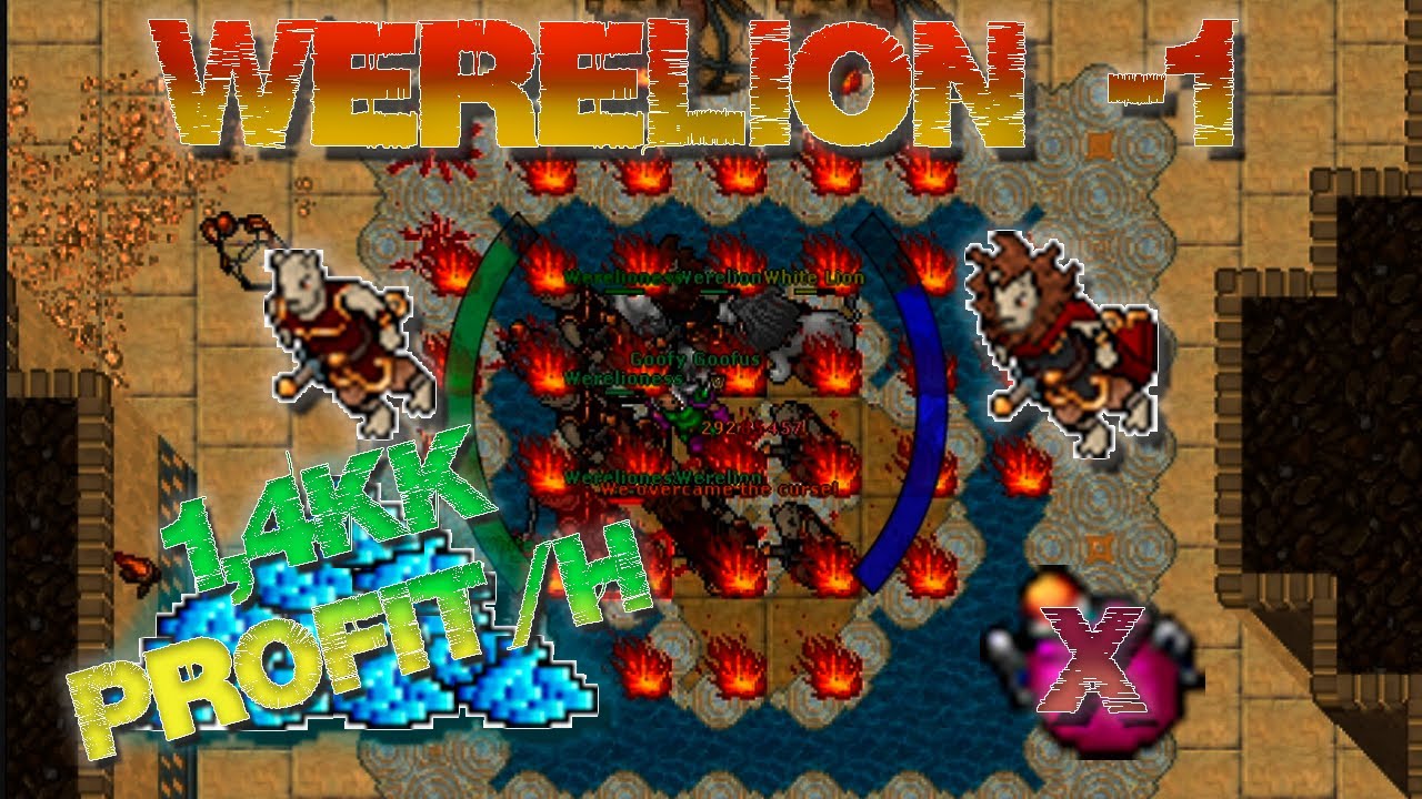 Werelion -1 EK SOLO (5,4kk XP/h e 1,4kk Profit/h) no mana pots *POS NERF