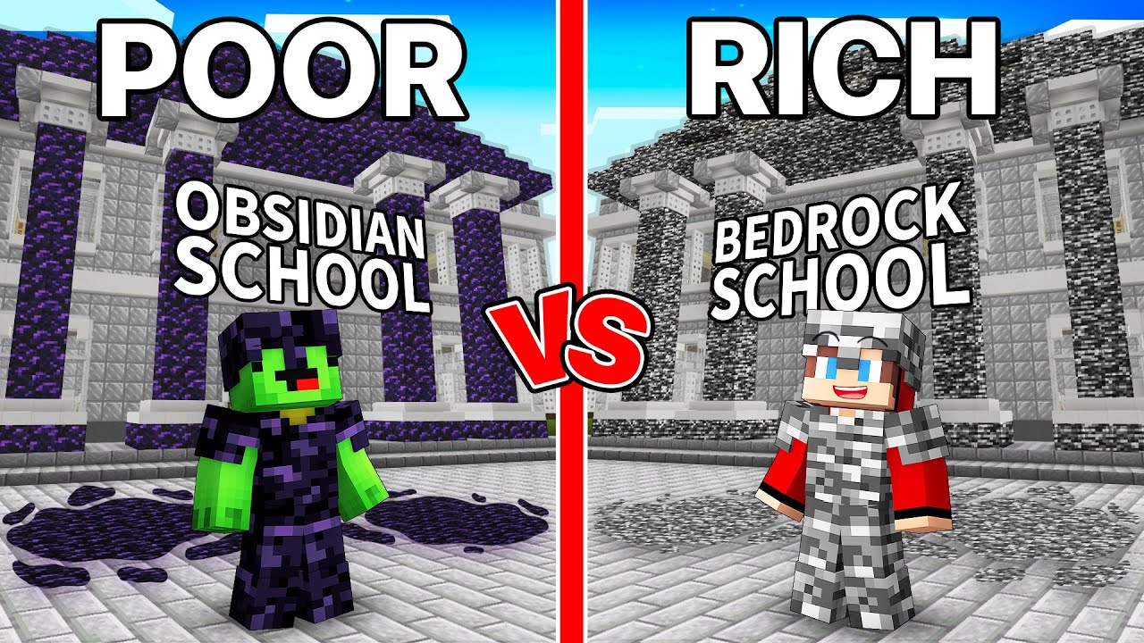 Mikey OBSIDIAN School vs JJ BEDROCK School Survival Battle in Minecraft (Maizen)
