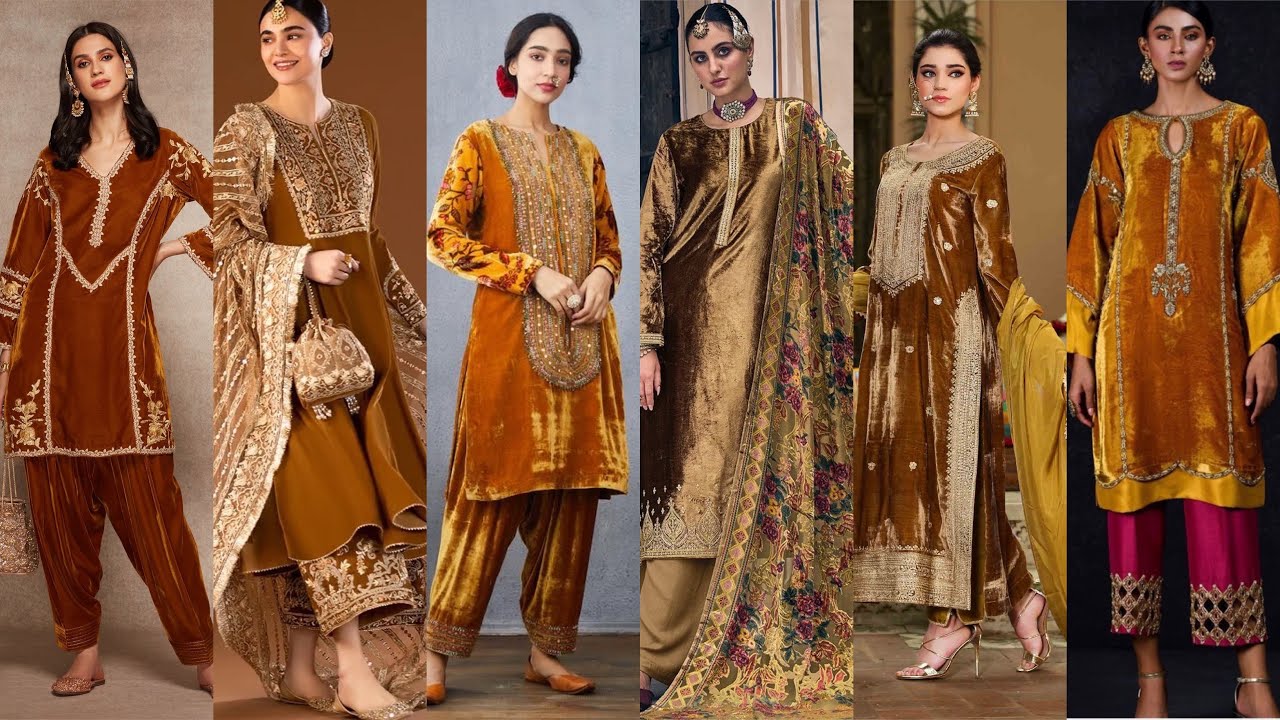 New Velvet dress design with GOLDEN colour/ simple & unique Designing for wedding season/ifra safeer