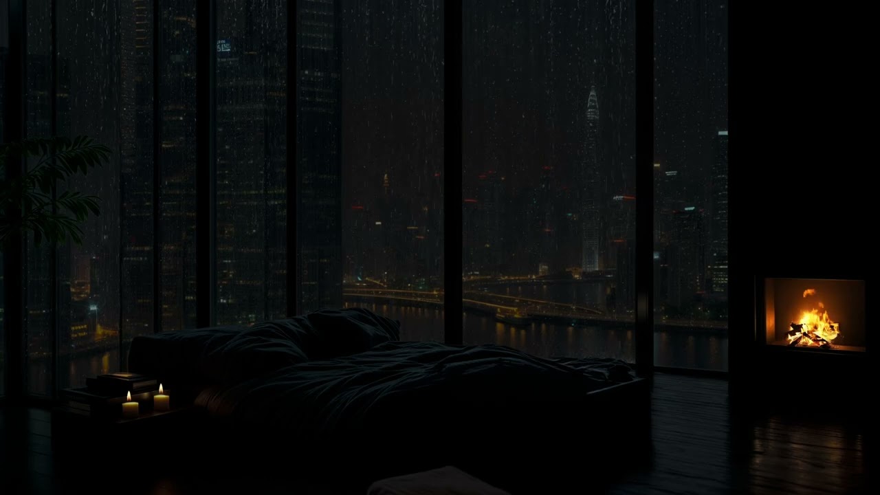 Calm Night with Rain Sounds (No Ads)| Soft Thunder - Warm Fire | Healing Sleep and Stop Overthinking