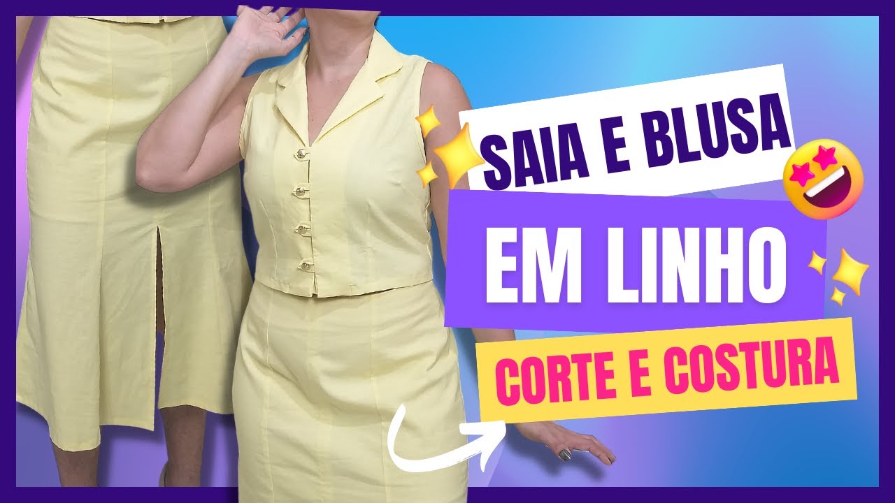 Conjunto SAIA Com CROPPED em LINHO   Corte e Costura
