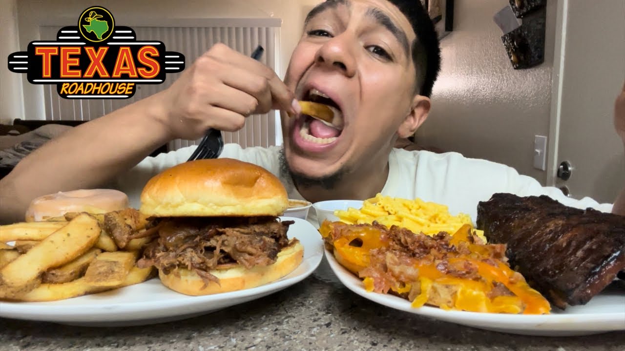 Texas Roadhouse Mukbang!! BBQ Ribs + Pork Sandwich