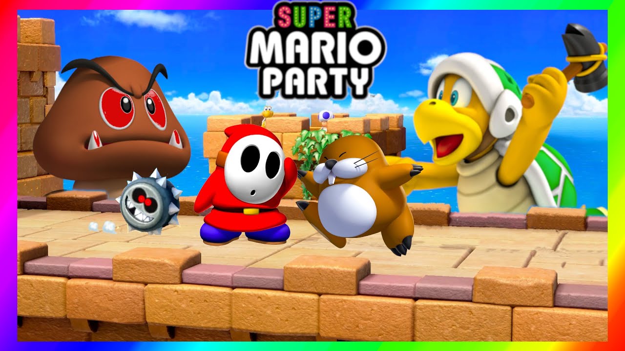 Super Mario Party Minigames Hammer bro vs Goomba vs Shy Guy vs Monty mole