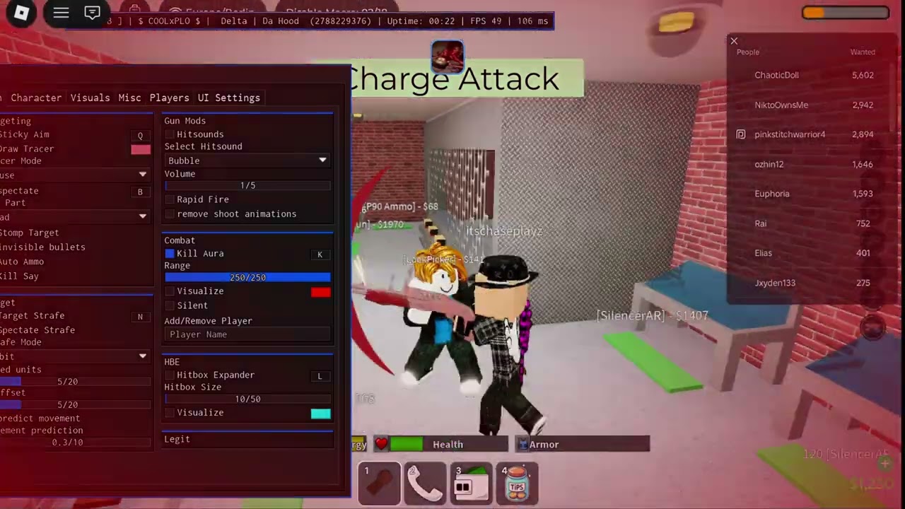 Da hood script: Sticky Aim, Kill Aura, Rapid Fire