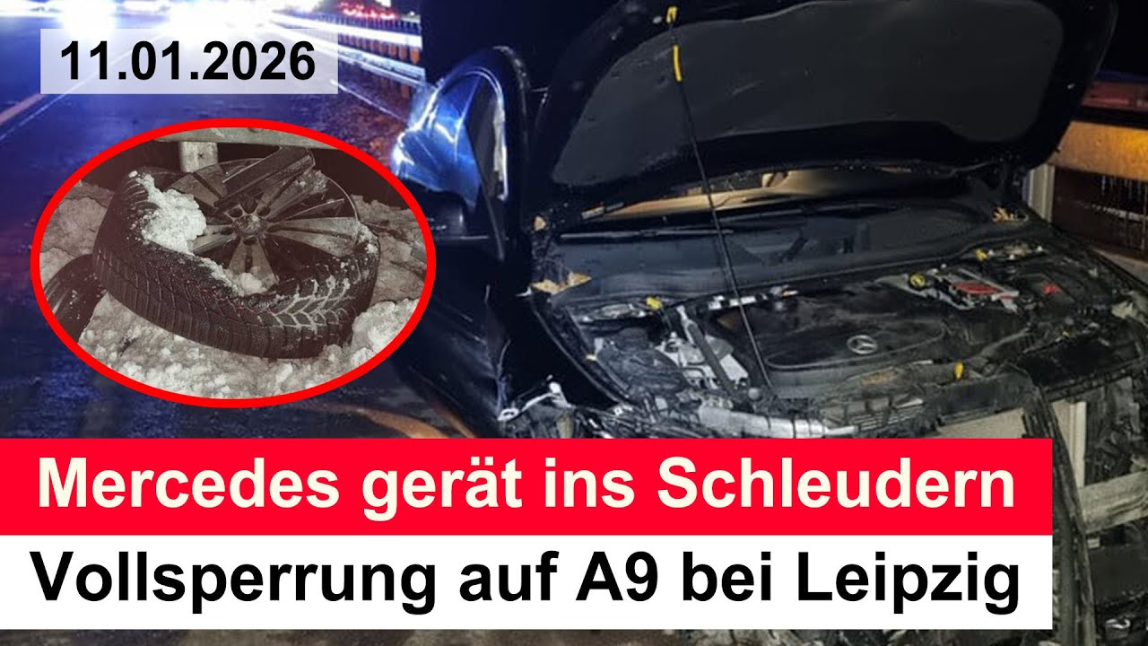 Vollsperrung auf A9 bei Leipzig: Mercedes gerät ins Schleudern