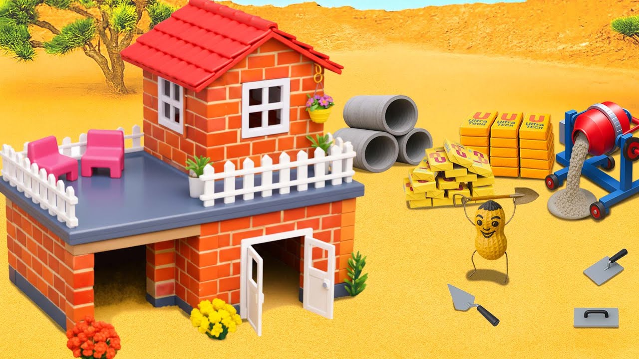 DIY Mini Two-Level Brick House with Rooftop Patio | Mini Construction Project