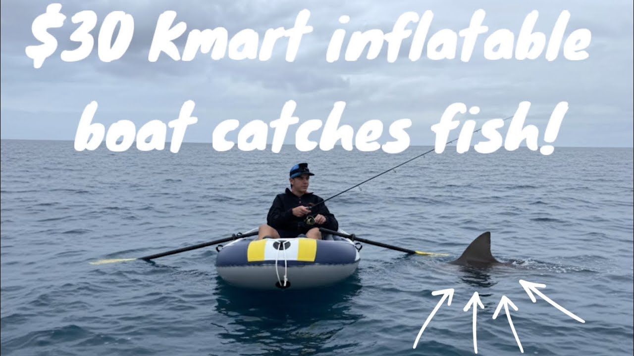 $30 Kmart inflatable boat catches fish! (Shark scare) | school holidays series
