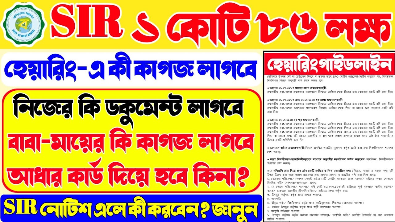 SIR হেয়ারিং নোটিশ এসেছে? | হেয়ারিং-এ কাদের কাগজ লাগবে | SIR Hearing Documents | SIR Draft List