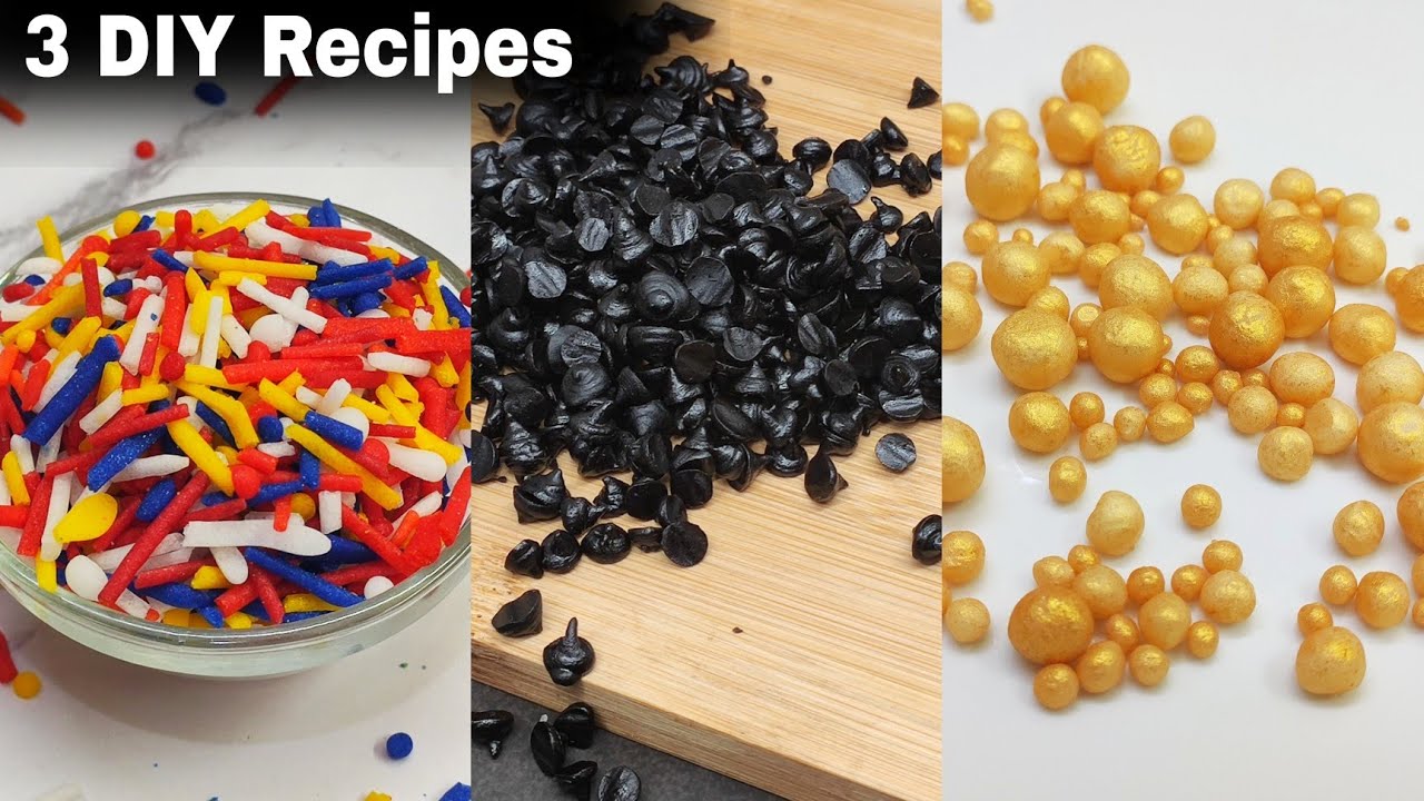 3 DIY Recipes For Cake Decoration|Colourful Sprinkle,Choco Chips,Golden Balls|केक के लिए बनाए घर मे|