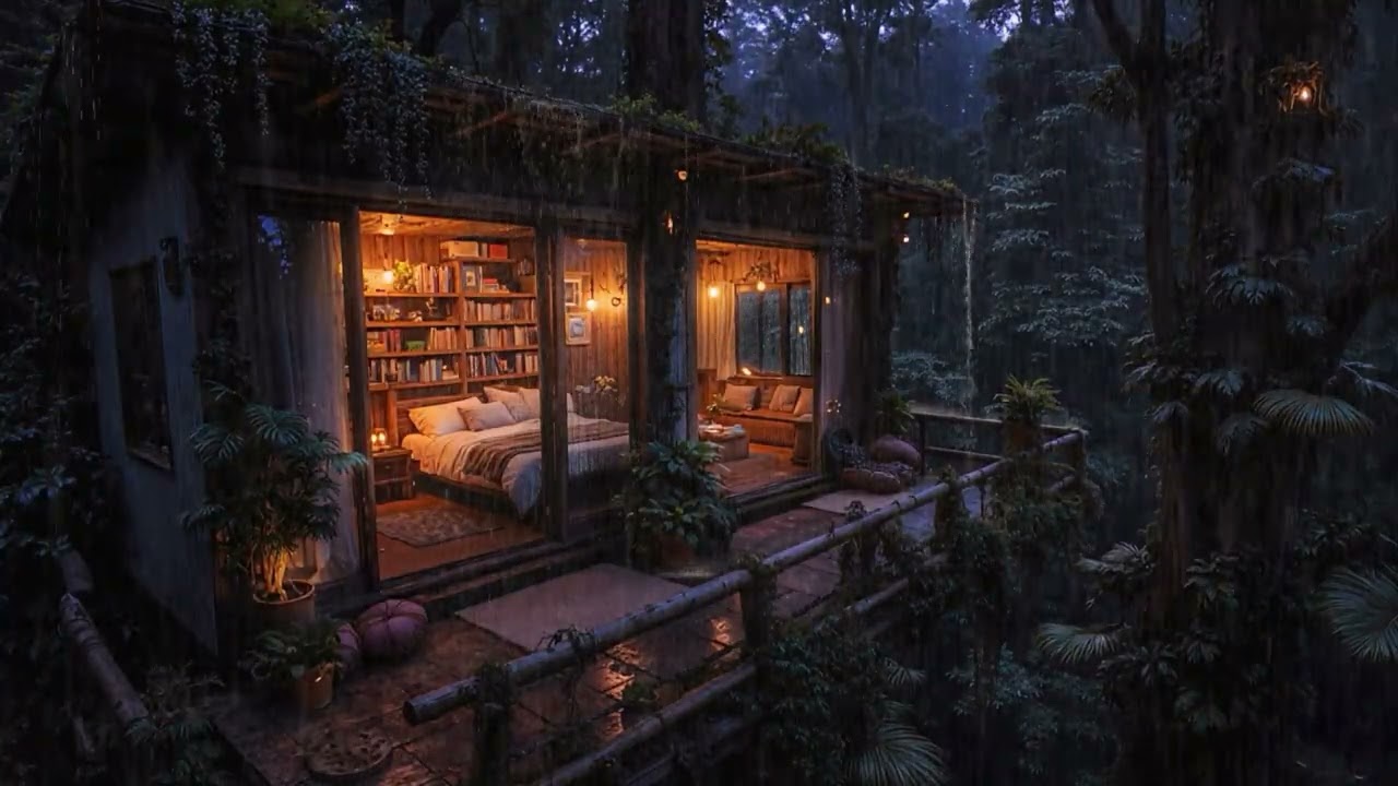 Gentle Rain Falling Beneath Tall Trees by a Cozy Woodland Cabin 🌧️🌲 | Peaceful Rest Ambience