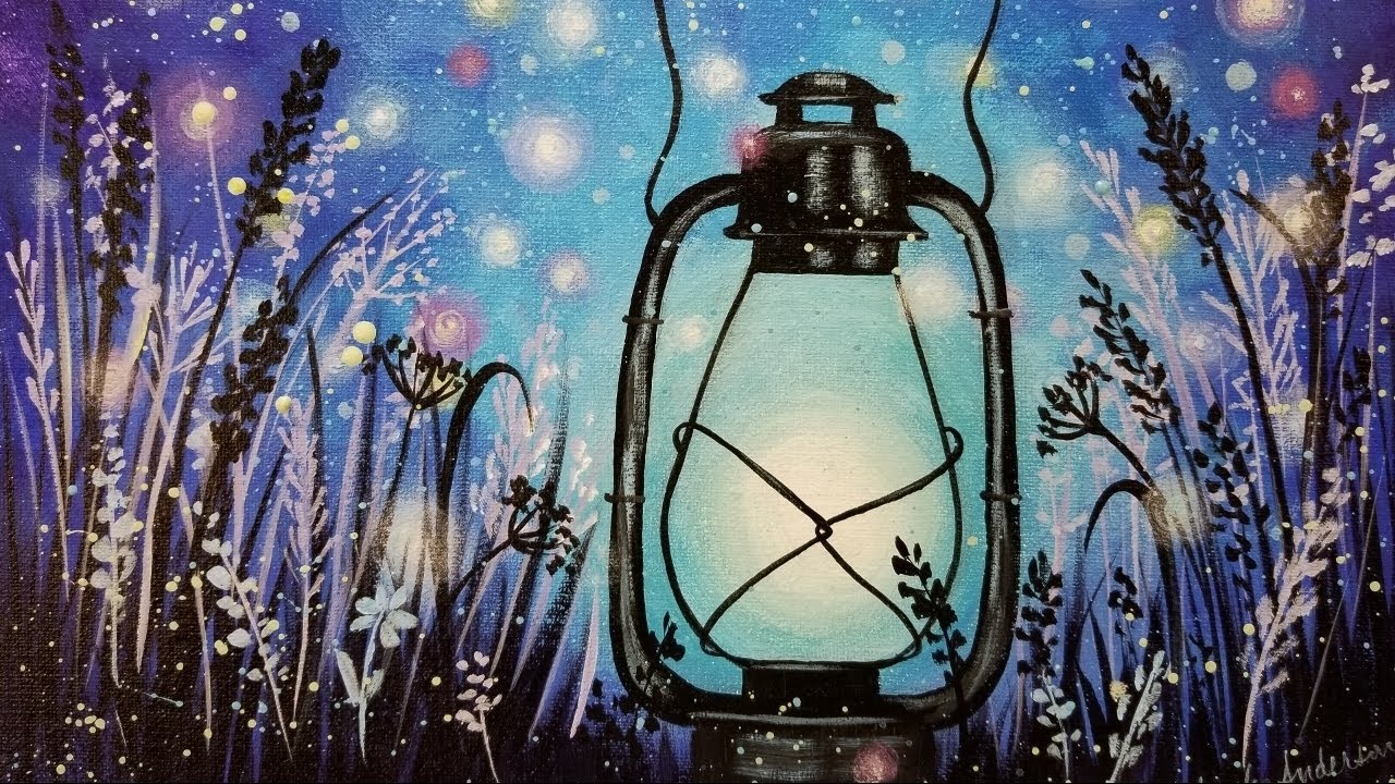 Easy Acrylic Painting Fireflies Lantern LIVE
