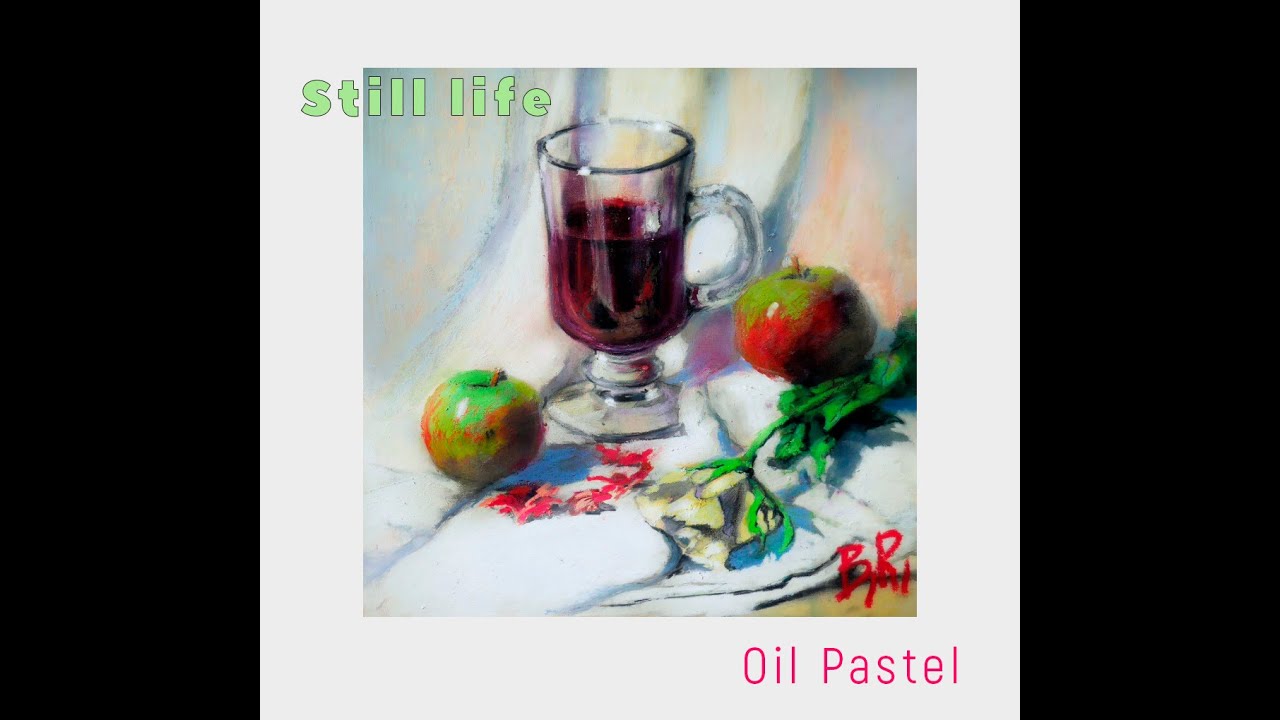 Oil pastel/ Рисую натюрморт масляной пастелью по акварельному подмалевку.