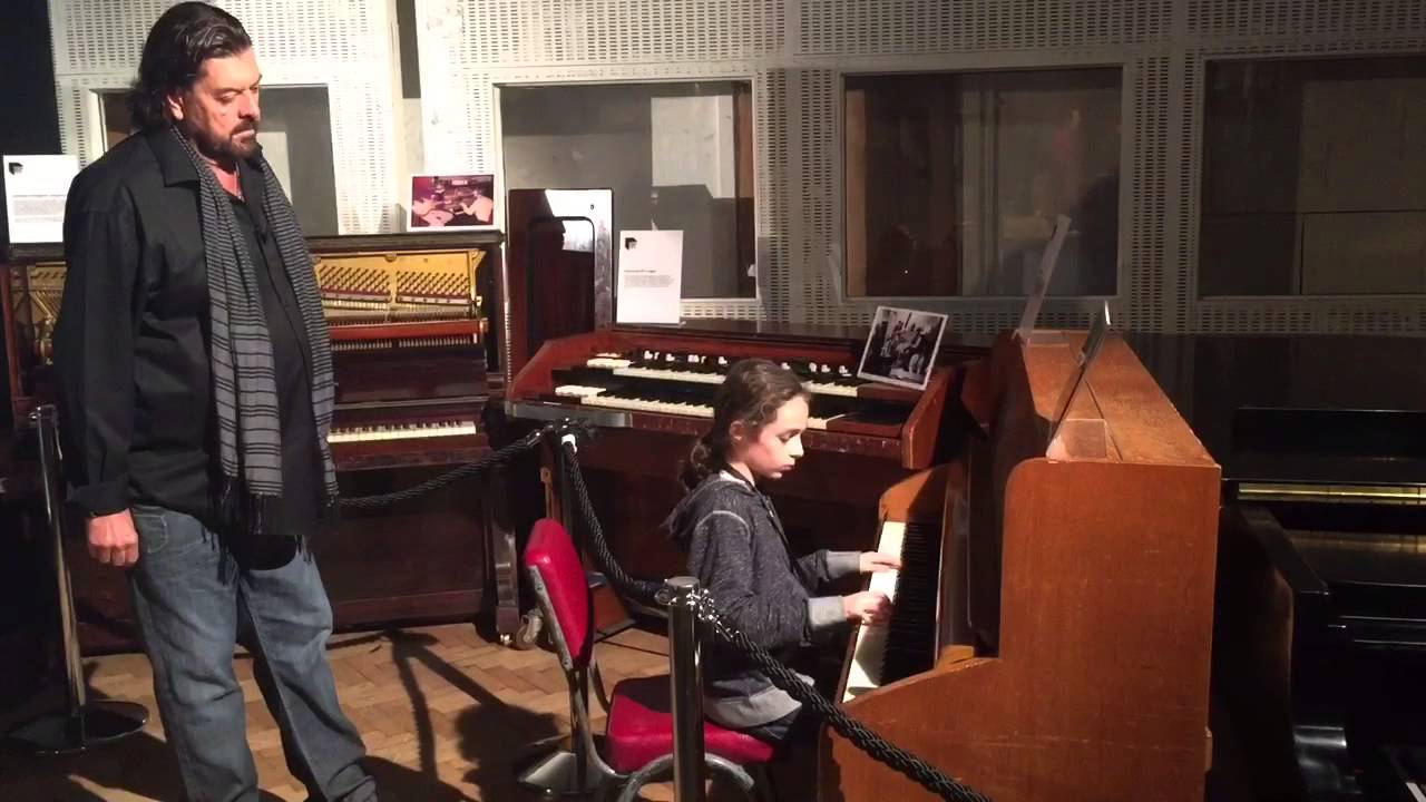 Benji at Abbey Road Studios playing on the Beatles Challen piano with Alan Parsons
