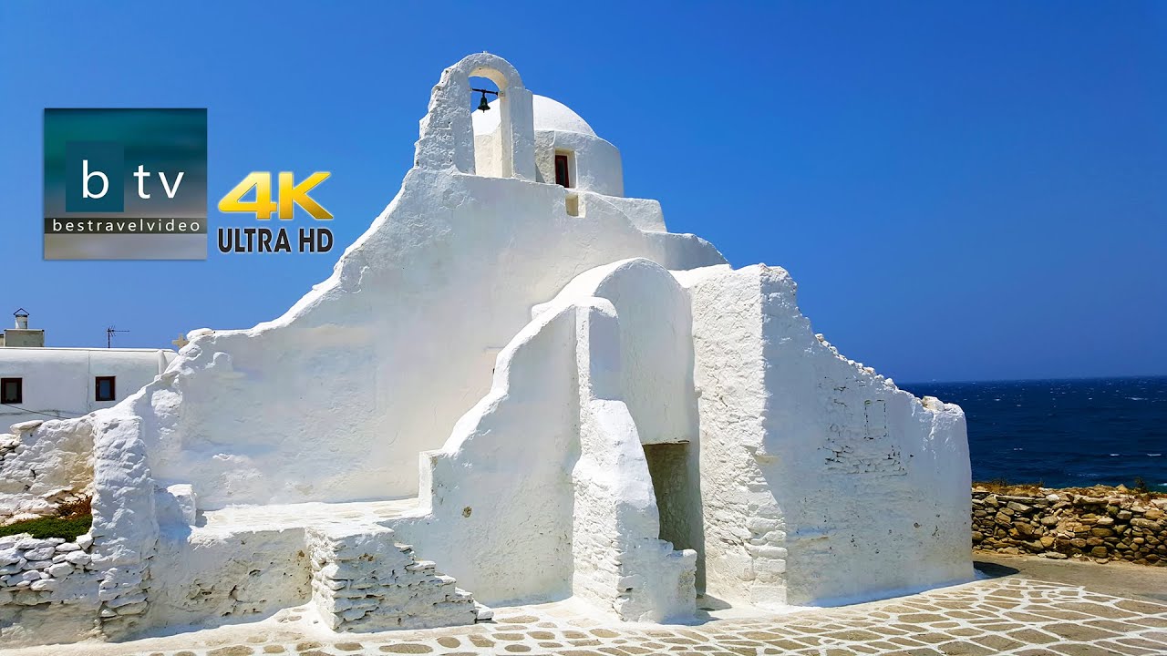 Church of Panagia Paraportiani Mykonos at Kastro in 4K.