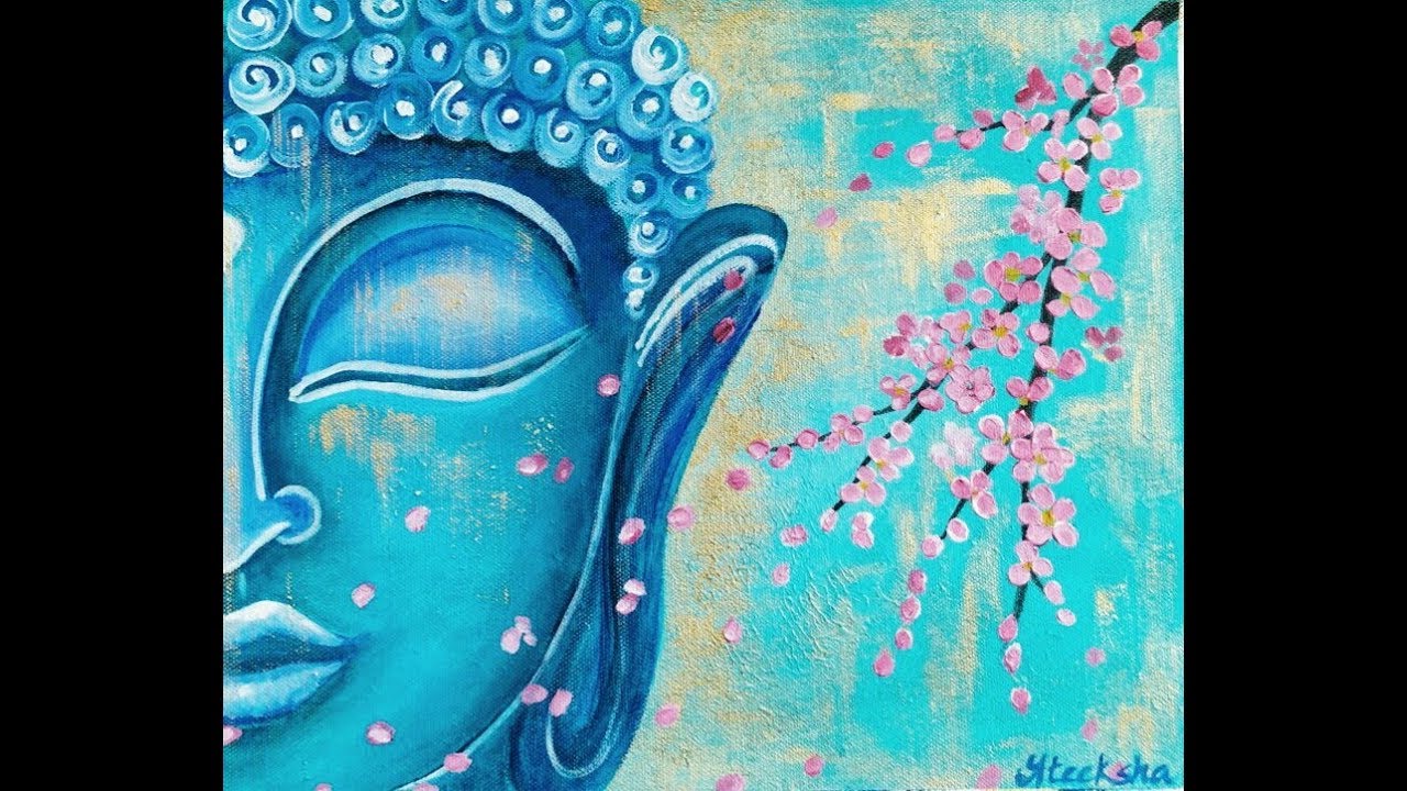 Textured Blue Buddha painting with Cherry Blossoms in Acrylics on canvas || step by step | #buddha