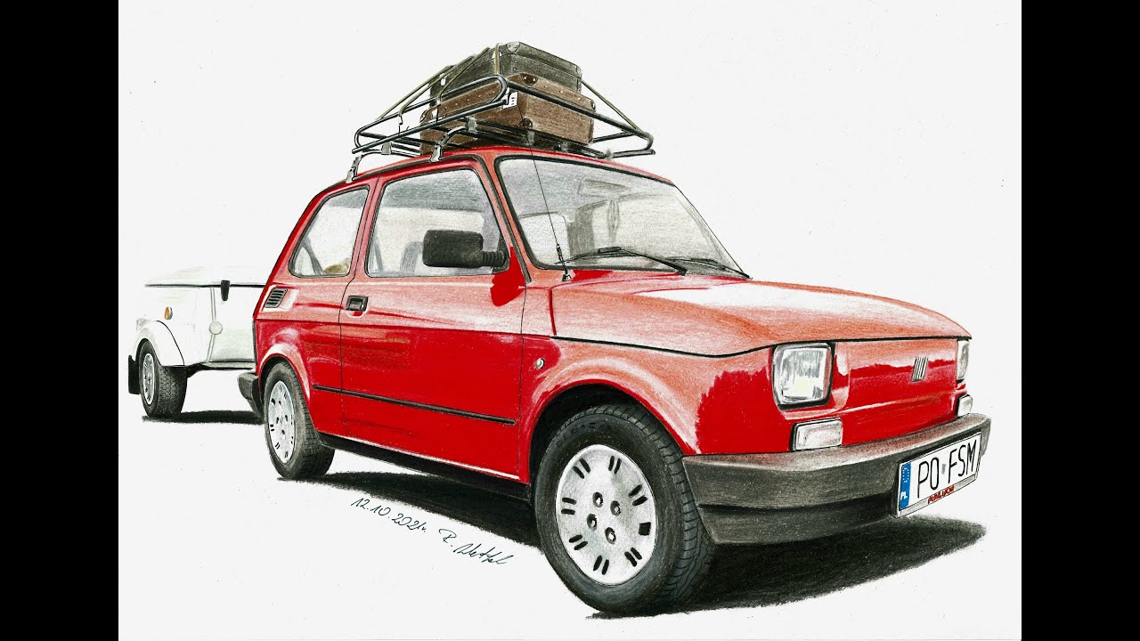 Fiat 126p Maluch - timelapse pencil drawing / rysunek || Radek Westfal Car Drawings Studio