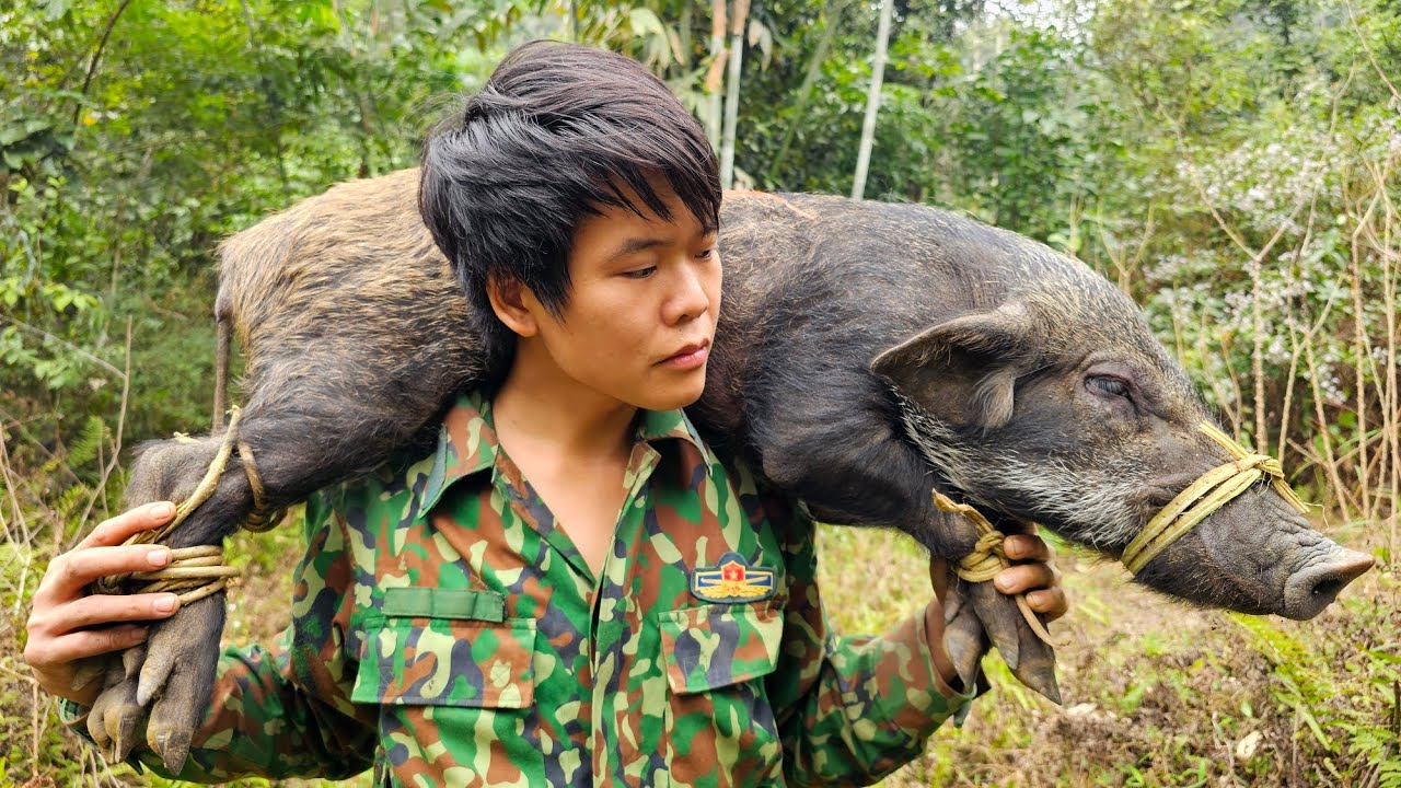 life alone in nature, wild boar trap, hunting in the wild, quail hunting, farm in the forest