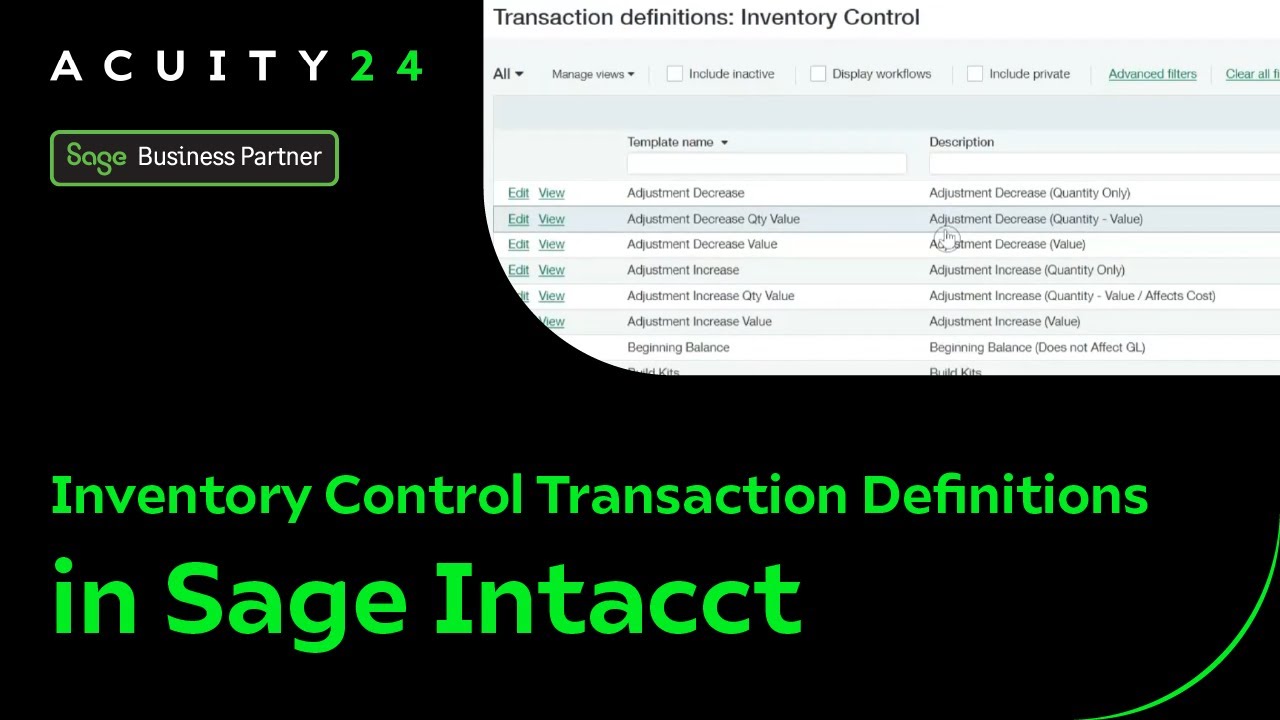 Inventory Control: Transaction Definitions & Tracking in Sage Intacct | Acuity24