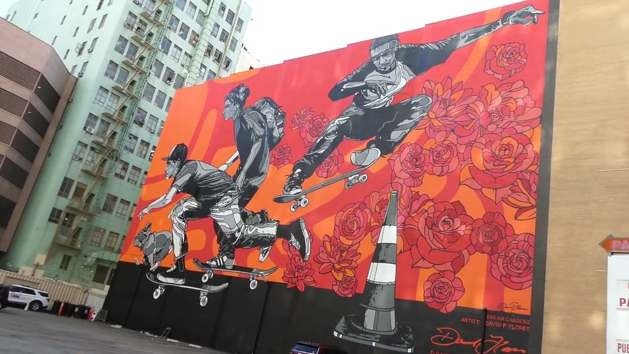 Skateboarders Street Art Mural Los Angeles California USA January 30, 2026