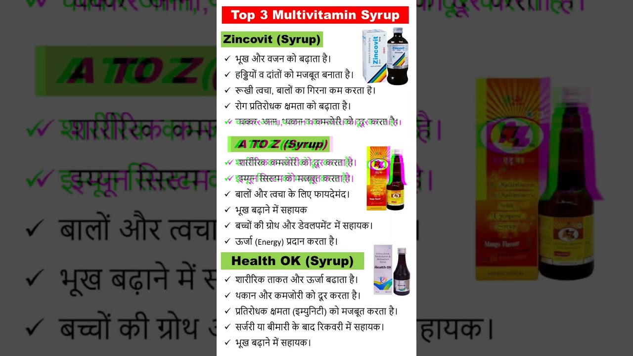 Top 3 multivitamin syp| zincovit| A to Z syrup | health ok syrup