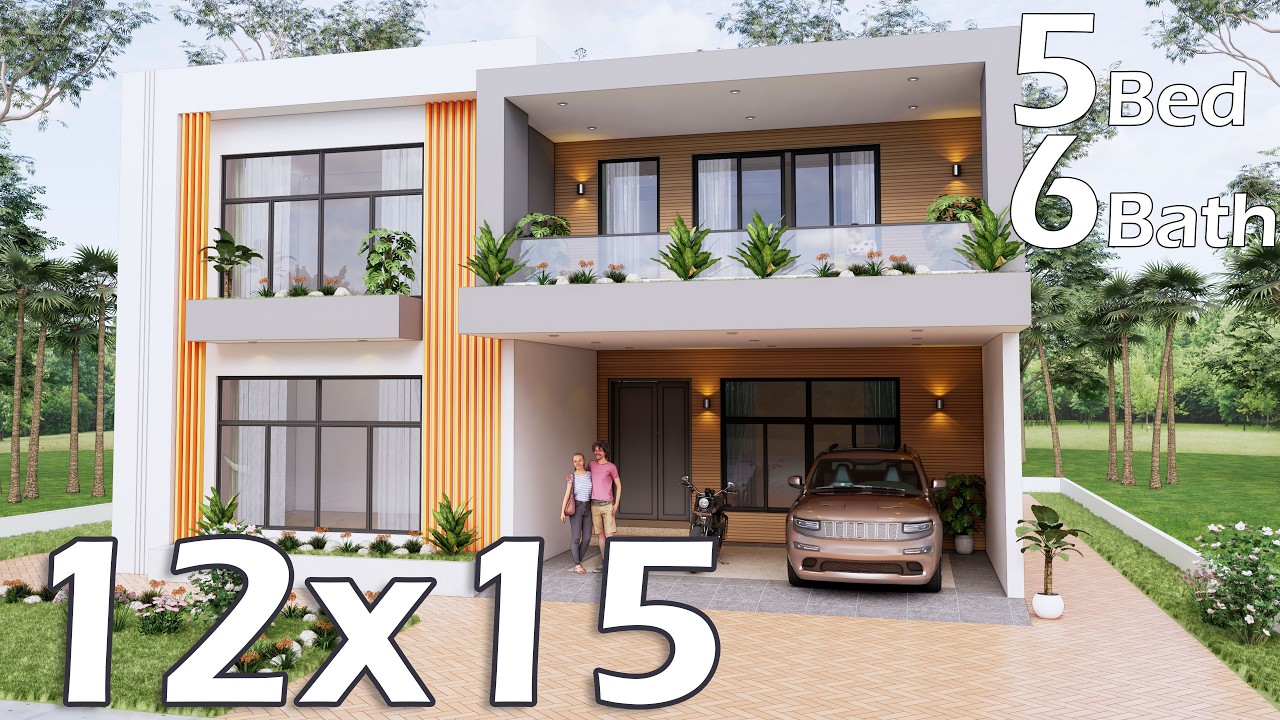 Modern 5-Bedroom Luxury House Tour | 12x15m (39x49 Ft) Home Design with Terrace & 6 Baths