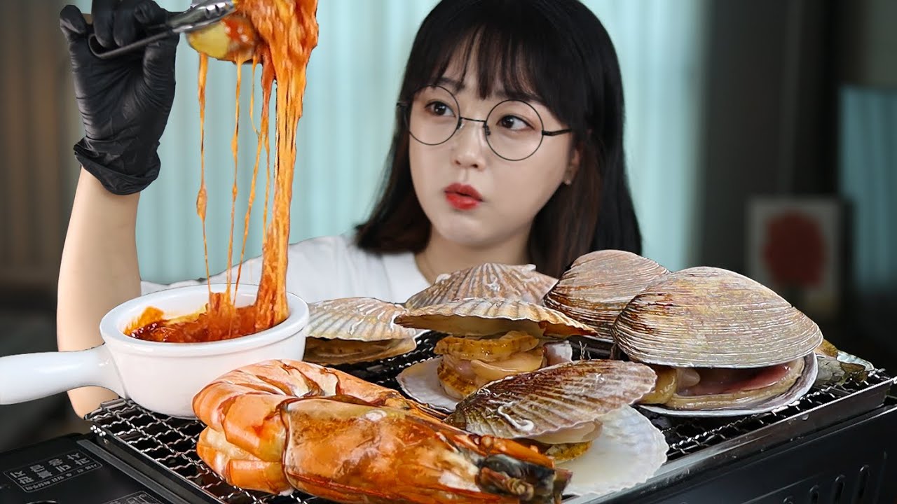 Вечеринка с морепродуктами🎉 моллюски и креветки на гриле | MUKBANG ASMR