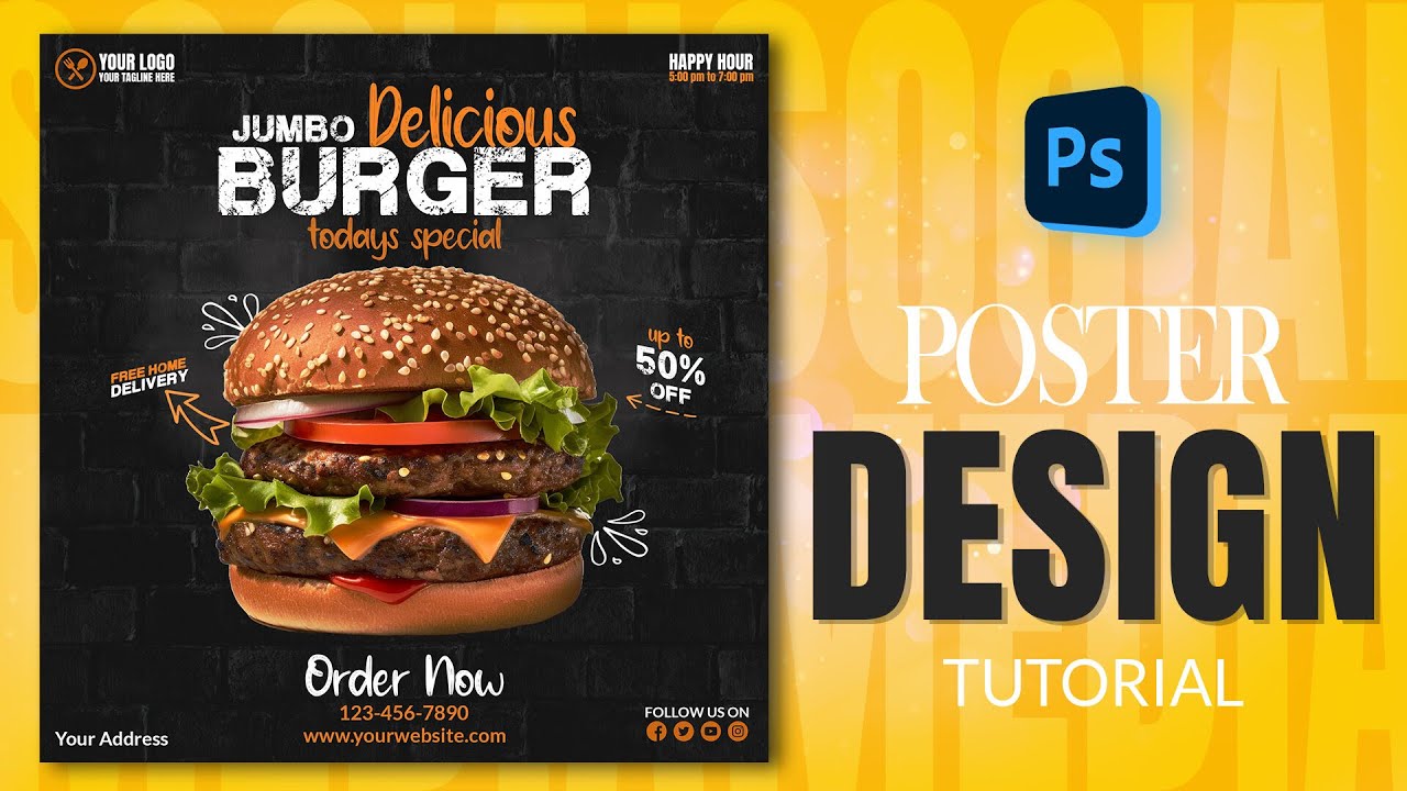 Design Burger poster in photoshop | Photoshop tutorial | Graphic Design