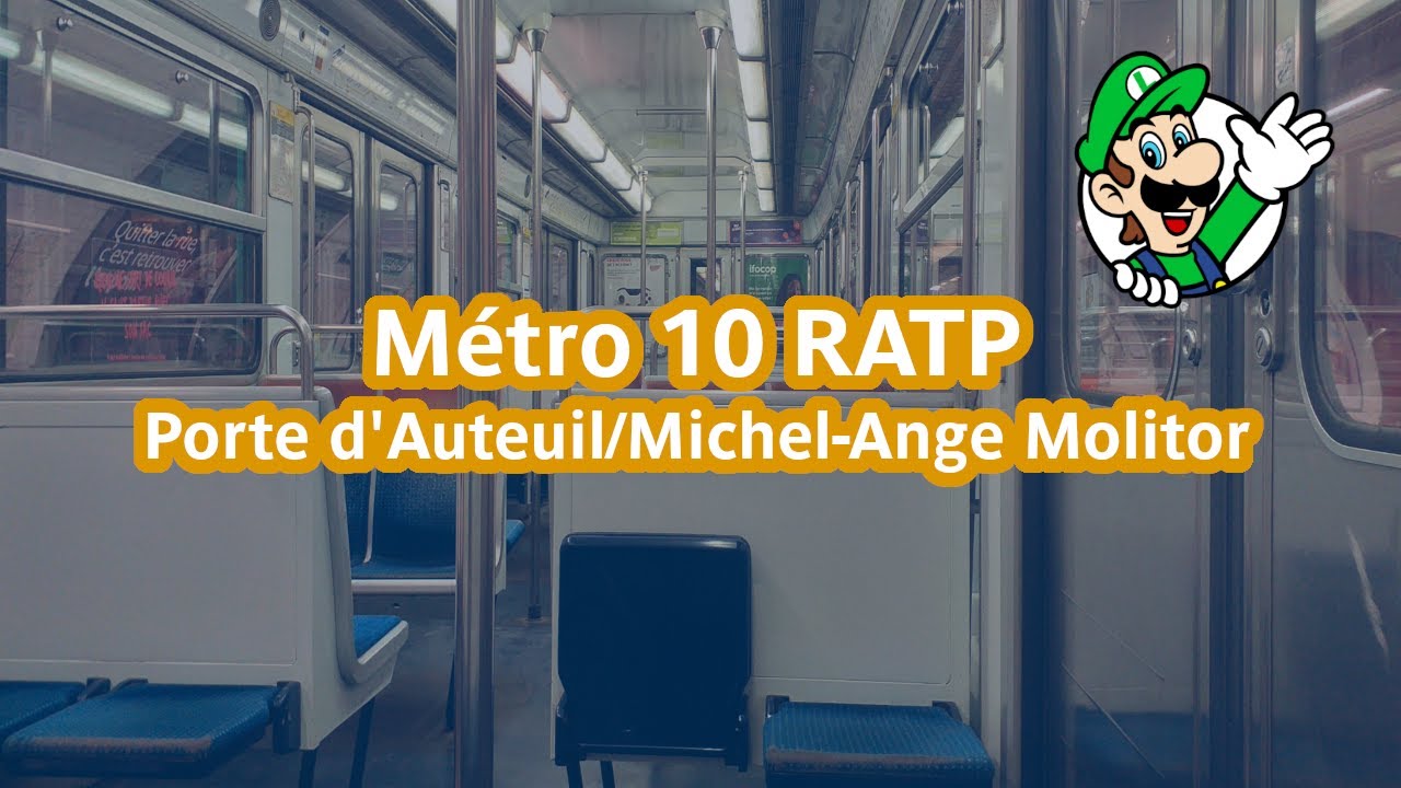 Métro 10 RATP - Voyage entre Porte d'Auteuil et Michel-Ange - Molitor (Boucle)