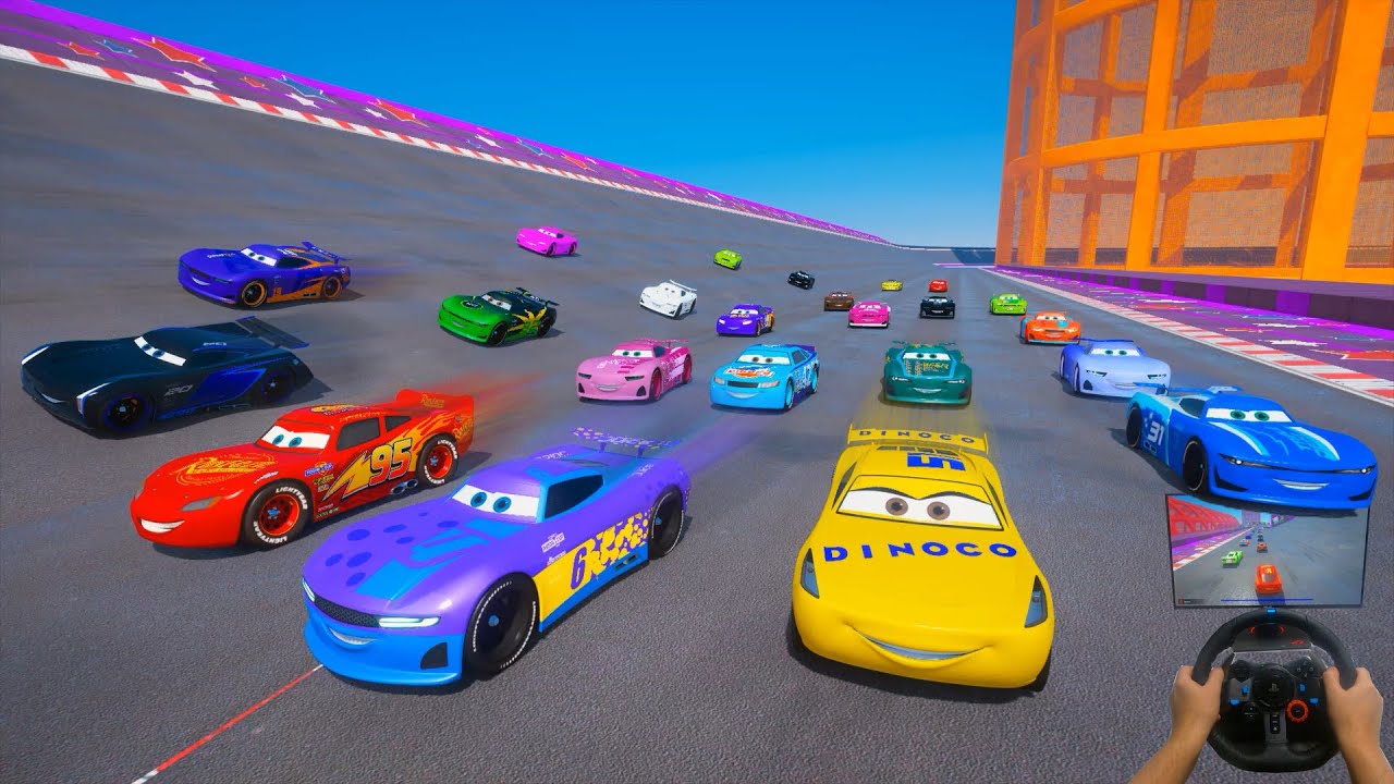 Race Crazy Cars McQueen VS Cars 3 Next Gen Jackson Storm Cruz Cruz Ramirez Conrad Camber & Friends