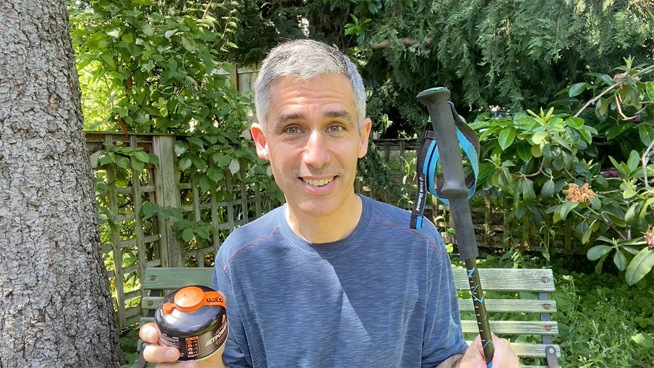 Backcountry magic trick: Accurately measure the camping stove fuel in a gas can with a hiking pole!