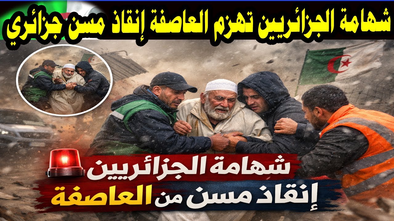 شهامة الجزائريين تهزم العاصفة 🇩🇿  إنقاذ مسن جزائري من رياح عاتية في موقف إنساني مؤثر