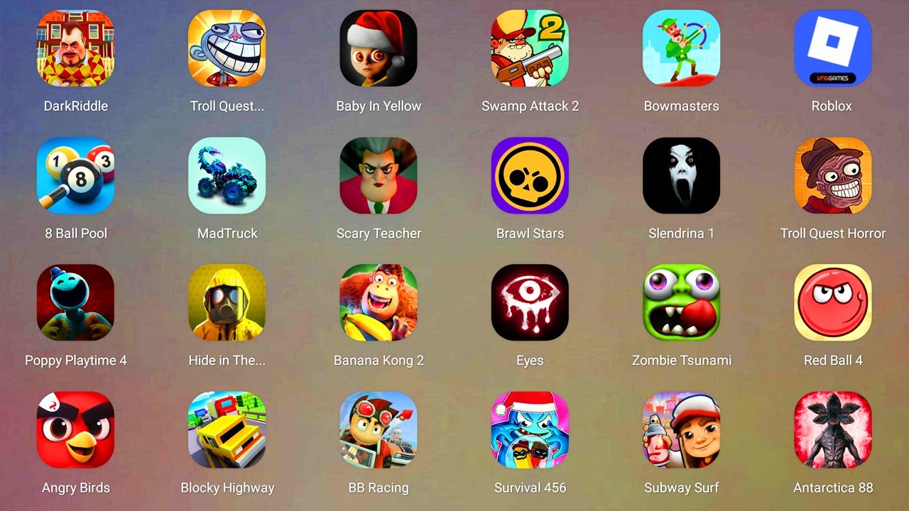 Roblox,Poppy Playtime 5,Red Ball Super Run,Beach Buggy Racing,The Baby in Yellow,Find the Alien 2...