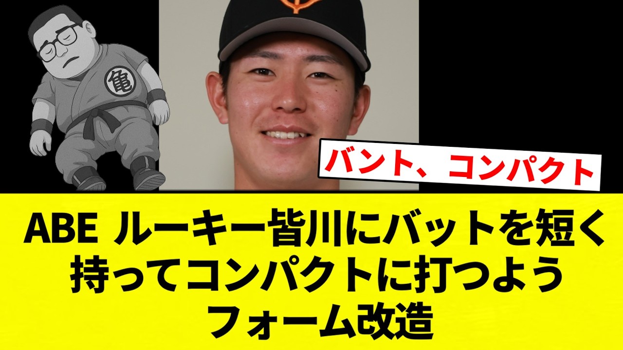 【改造】ABE  ルーキー皆川にバットを短く持ってコンパクトに打つようフォーム改造【プロ野球反応集】【2chスレ】【なんG】