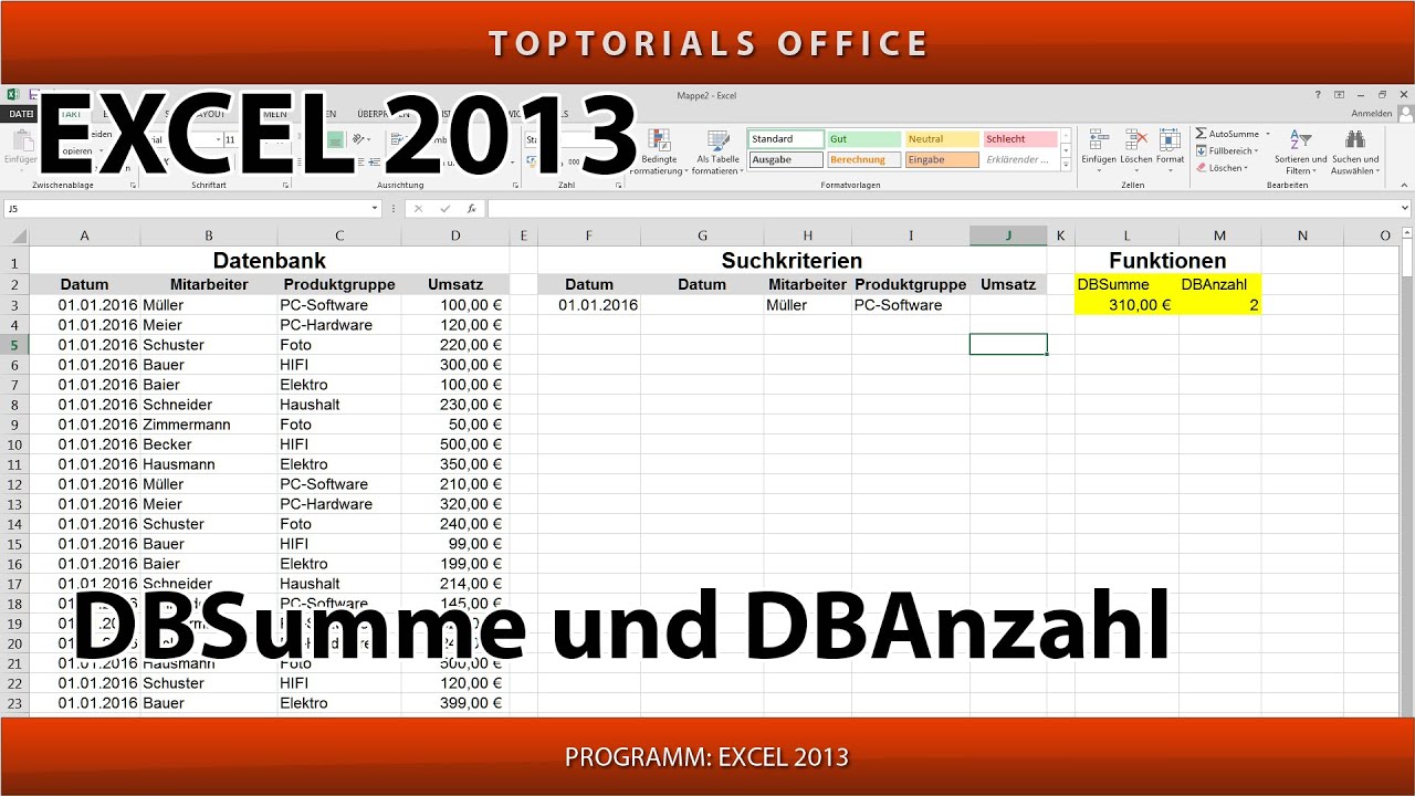 DBSumme und DBAnzahl (Excel)