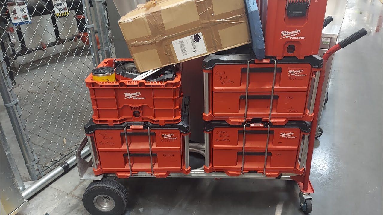 Milwaukee Packout 2 drawer tool boxes and Milwaukee truck dolly cart