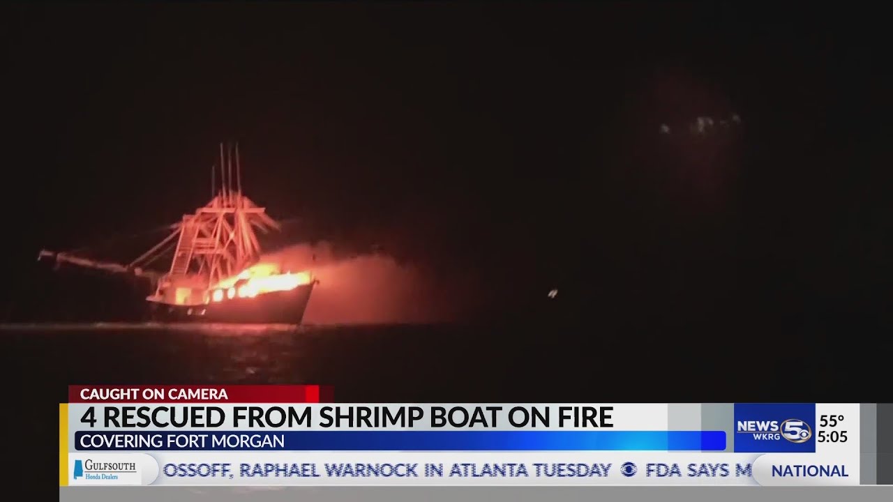 Fire damages fishing boat, four rescued from Gulf waters