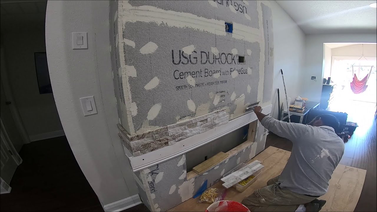 Stack Stone Tile Fireplace Build Time lapse