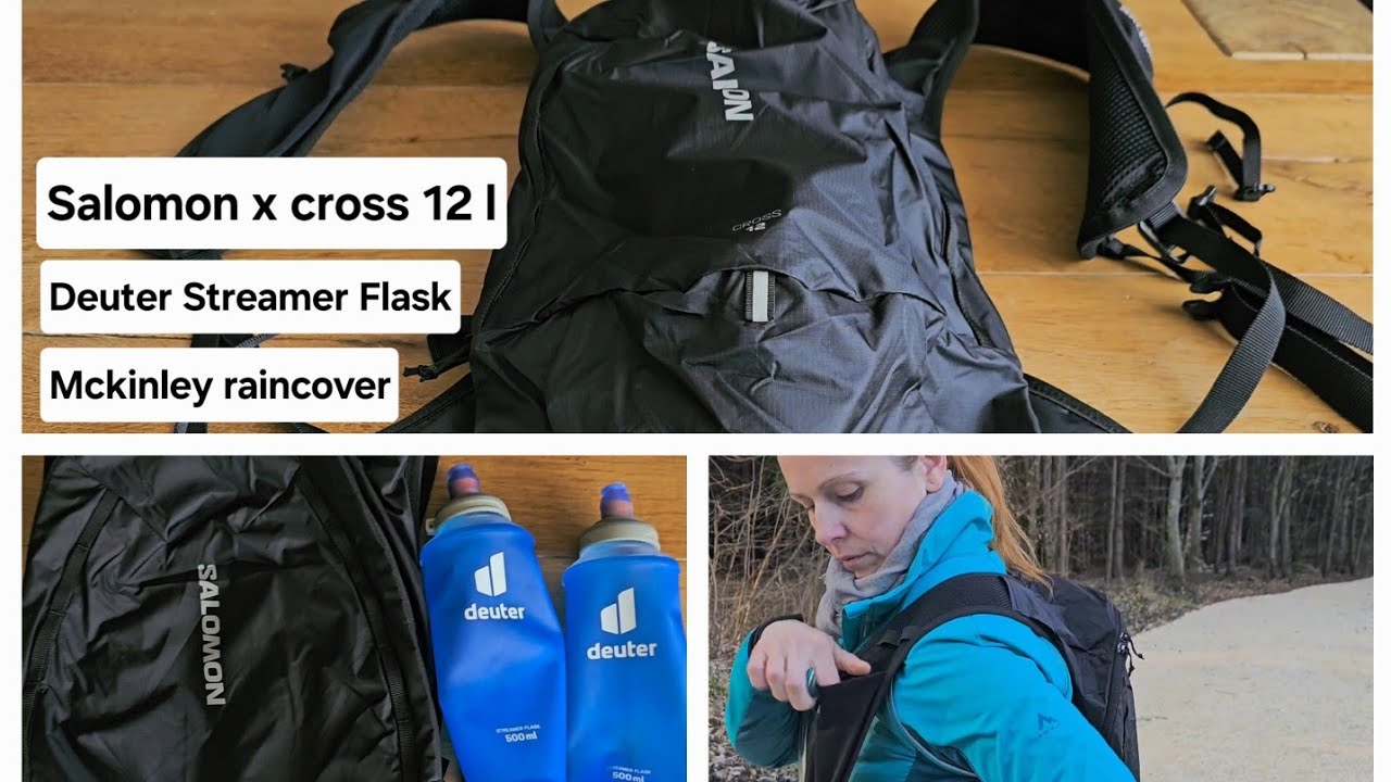 4k Salomon x cross 12l, Deuter Streamer Flask, McKinley raincover unboxing