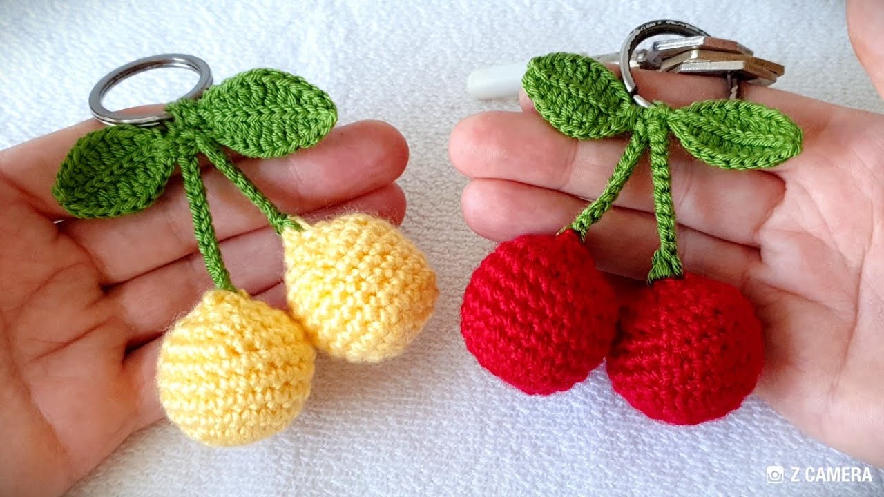 görünce hayran kalacaksınız çok şirin anahtarlık🍒🍒 Kiraz modeli crochet  🍒🍒🍒🍒🍒