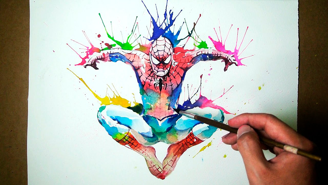 Marvel Spider-Man - Watercolor Blowing Technique - JayArt