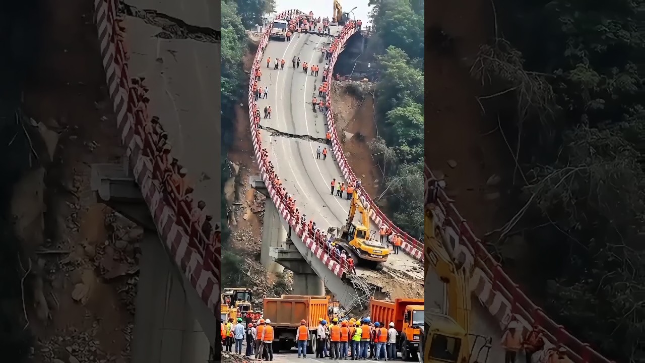 Bridge Collapse During Construction 😱 JCB & Workers in Action