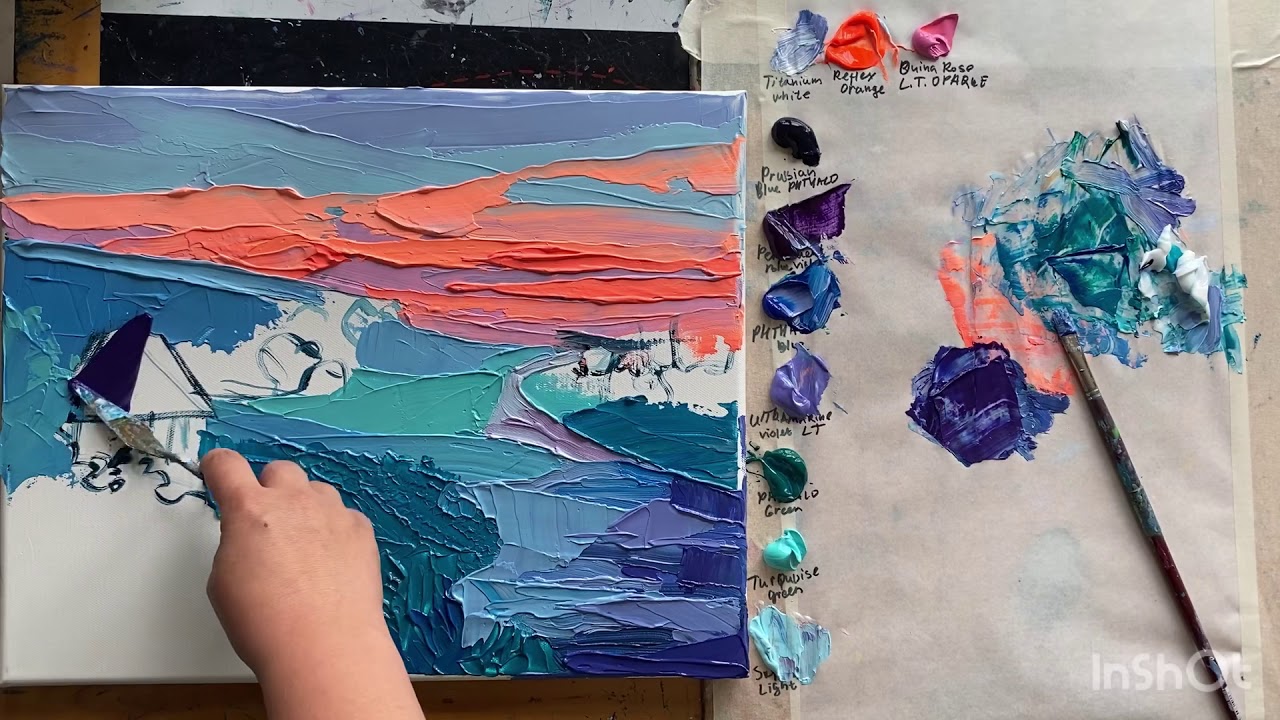 we paint  the evening landscape with acrylic impasto.