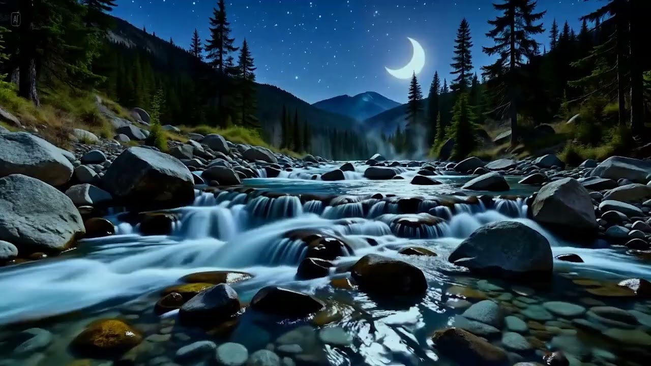 Night River Flow Over Rocks 🪨💧 Bamboo Bridge Sounds for Deep Sleep